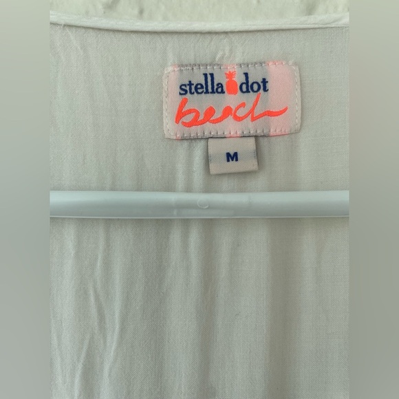 Stella & Dot White/Navy Swim Cover Embroidered Lace Shirt, Tie Waist; size M - Picture 6 of 8